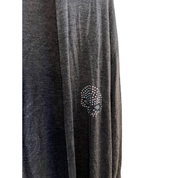 Harley Davidson Gray Open Front Cardigan Rhinestone Skull Design Women's Size L - Picture 4 of 8